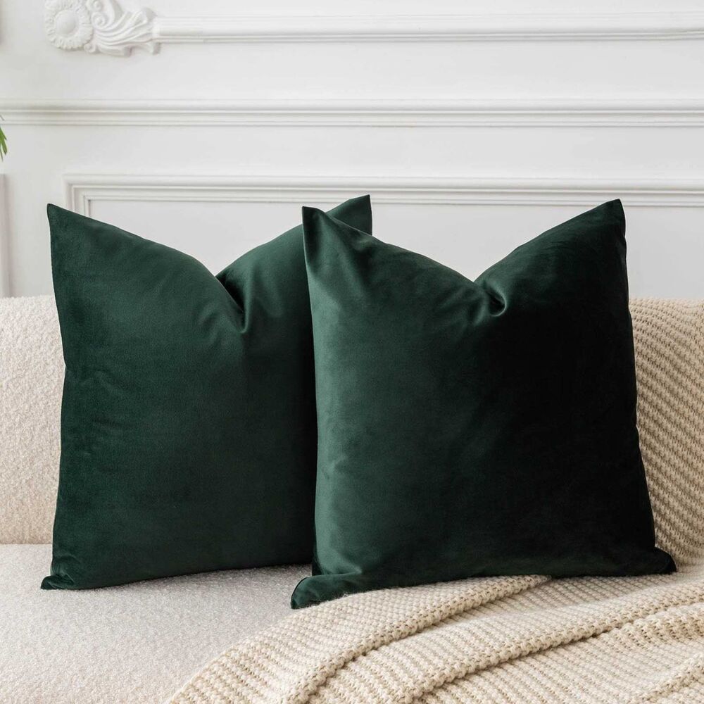 Velvet Pillow Covers Set of 2 Army Green Decorative Square Throw Pillows 22x22